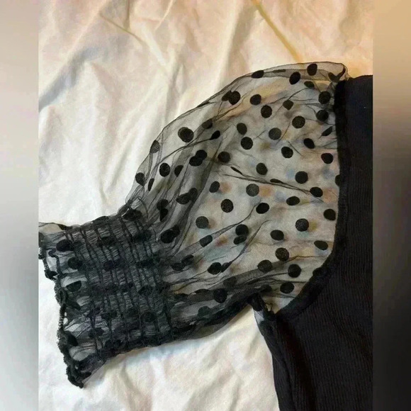 Verdusa Women's Sheer Dobby Mesh Puff Sleeve Square Neck Top - Picture 4 of 6